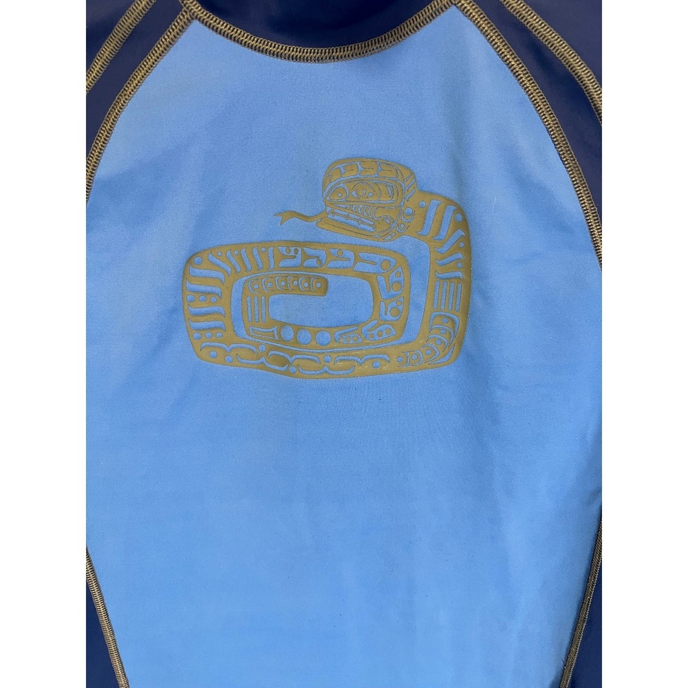 REI Kids Large Blue Long Sleeve Rash‎ Guard Swim Shirt Snake Graphic Mock Neck
